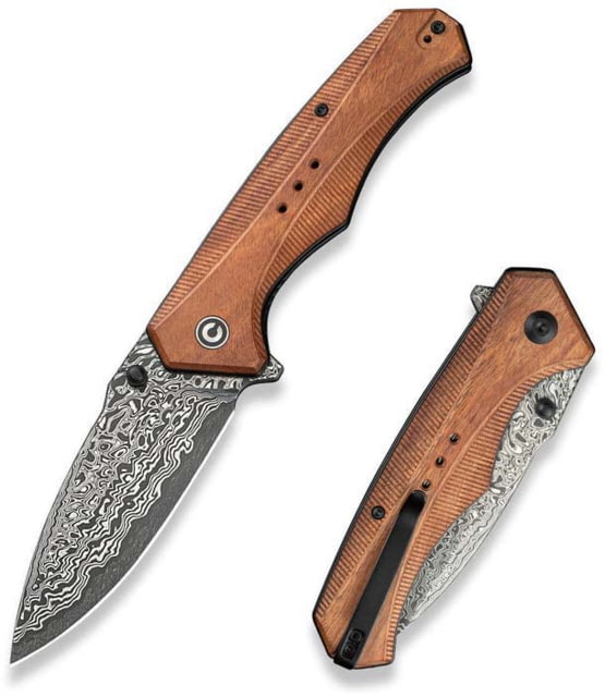 CIVIVI Photonix Flipper & Thumb Stud Knife Guibourtia Wood Handle 3.7inch Damascus Blade - Civivi