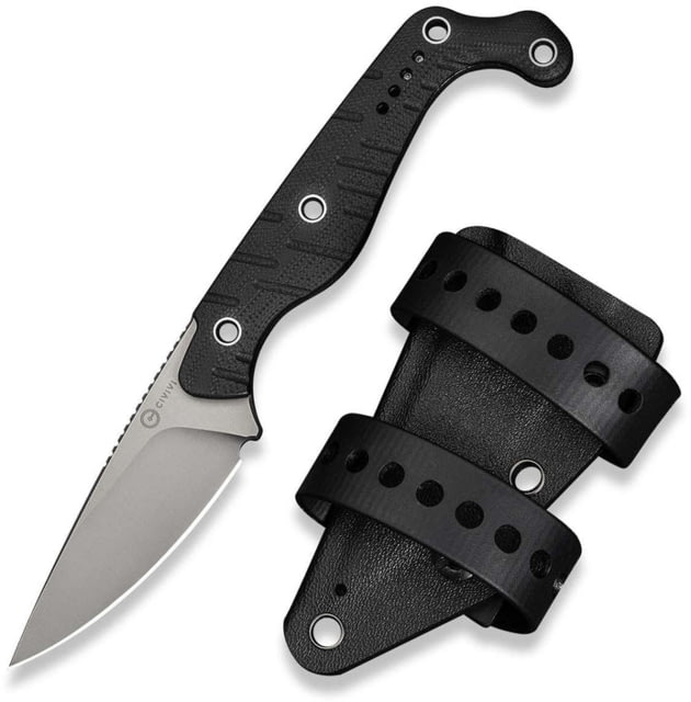 CIVIVI SOKN 2.82in Fixed Blade Knife Black G10 Handle Stonewash Nitro-V Blade Kydex Sheath