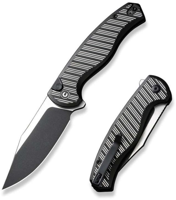 Civivi Knives Stormhowl 3.30" Folding Clip Point Plain Black Stonewashed Nitro-V Steel Blade Milled Black Aluminum Handle - Civivi