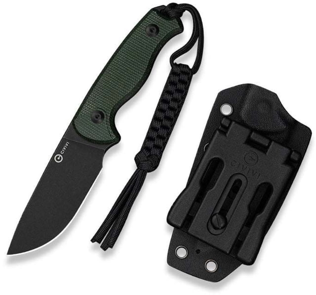 CIVIVI Timberbark Fixed Green Canvas Micarta Handle 3.2inch Black Stonewashed 14c28n Blade With 1pc Black Lanyard Black Kydex Sheath & T-clip