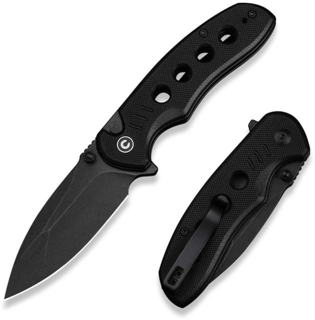 CIVIVI Triptych Flipper & Thumb Stud & Button Lock Knife Black G10 Handle 2.97inch Black Stonewashed 14c28n Blade - Civivi