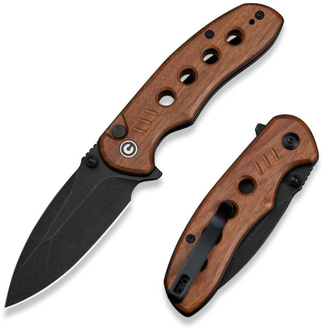 CIVIVI Triptych Flipper & Thumb Stud & Button Lock Knife Guibourtia Wood Handle 2.97inch Black Stonewashed 14c28n Blade - Civivi