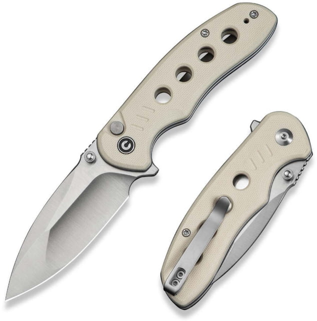 CIVIVI Triptych Flipper & Thumb Stud & Button Lock Knife Ivory G10 Handle 2.97inch Satin Finished 14c28n Blade - Civivi