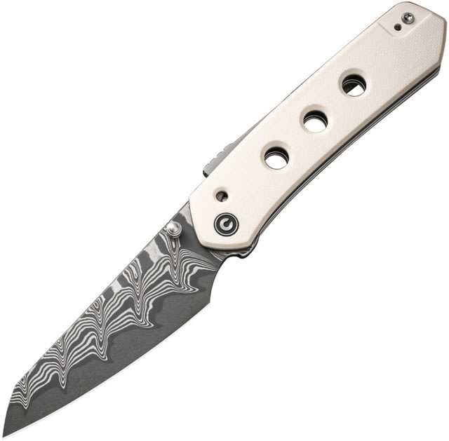 CIVIVI Vision FG Superlock Folding Knife 4.5in Closed 3.5in Damascus Steel Blade Ivory G10 Handle Nylon Case - Civivi