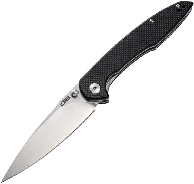 CJRB Centros Linerlock Black D2 Folding Knife 3.75" stonewash finish D2 tool steel blade Black textured G10 handle - Cjrb
