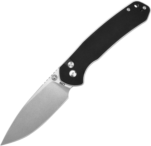 CJRB Large Pyrite Black Folding Knife 5in Closed 3.75in Stonewash AR-RPM9 Stainless Drop Point Blade Black G10 Handle Nylon Case - Cjrb