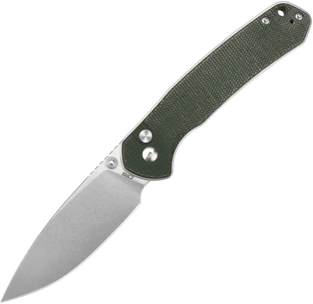 CJRB Large Pyrite OD Folding Knife 5in Closed 3.75in Stonewash AR-RPM9 Stainless Drop Point Blade OD Green G10 Handle Nylon Case - Cjrb