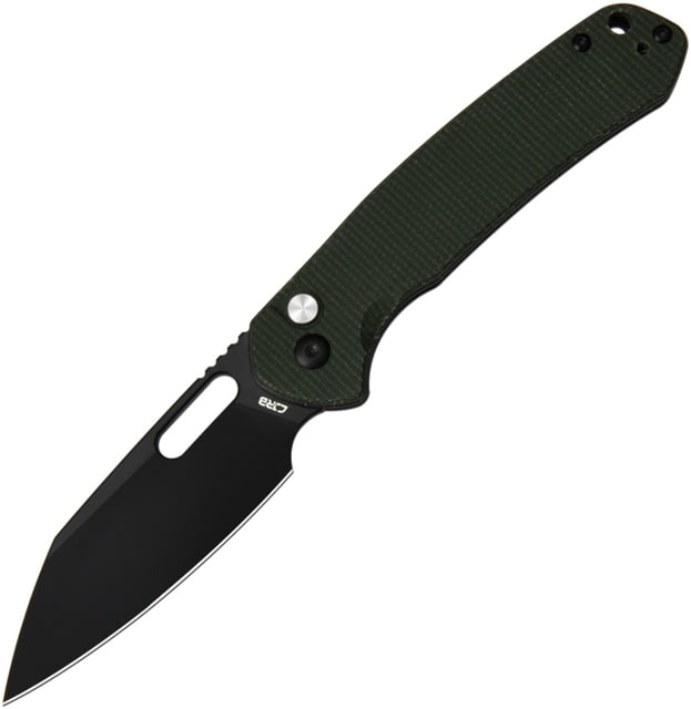 CJRB Pyrite PVD Green Micarta Folding Knife 4.25in Closed 3.13in Black PVD AR-RPM9 Wharncliffe Blade Green Canvas Micarta Handle Nylon Case - Cjrb