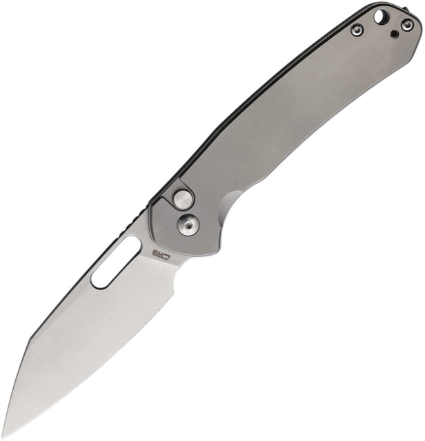 CJRB Pyrite Titanium Folding Knife 4.25in Closed 3.13in Stonewash AR-RPM9 Stainless Steel Blade Gray Titanium Handle Nylon Case - Cjrb