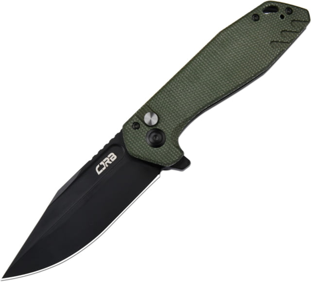 CJRB Riff PVD Green Folding Knife 4.75in Closed 3.5in Black PVD Coated AR-RPM9 Stainless Steel Blade Green Canvas Micarta Handle Nylon Case - Cjrb