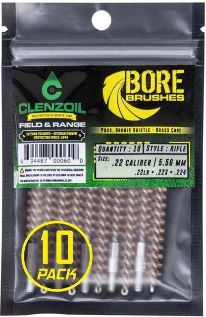 Clenzoil Bronze Bore Brushes 22 Cal / 5.56 mm Rifle - 10 Count - Clenzoil