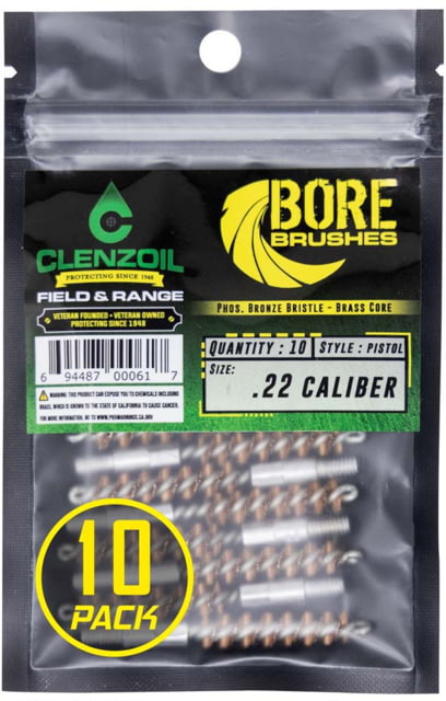Clenzoil Bronze Bore Brushes 22 Cal Pistol - 10 Count - Clenzoil