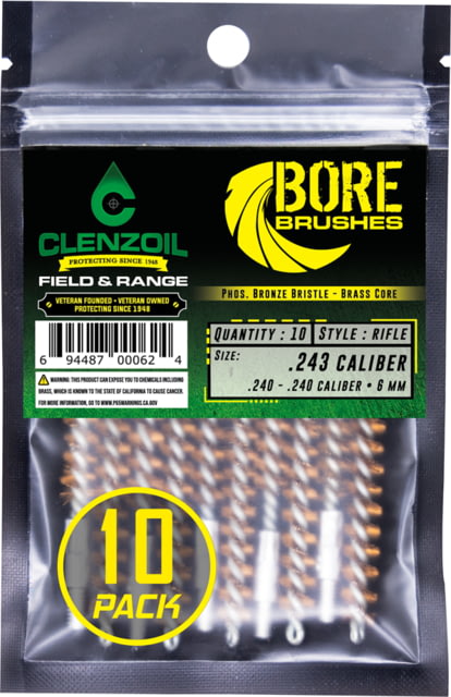 Clenzoil Bronze Bore Brushes 243 Cal Rifle - 10 Count - Clenzoil