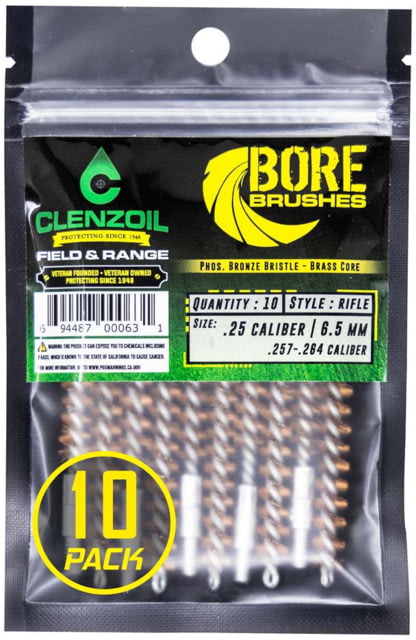 Clenzoil Bronze Bore Brushes 25/26 Cal / 6.5 mm Rifle - 10 Count - Clenzoil