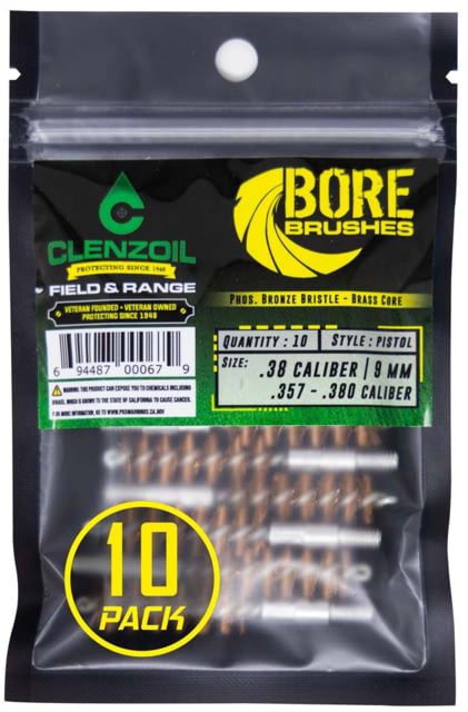 Clenzoil Bronze Bore Brushes 38 Cal / 9 mm Pistol - 10 Count - Clenzoil