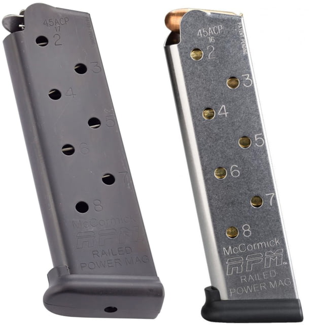 CM Products Power Mag Railed 1911 Government Pistol Magazine, .45 ACP, 8 Round, Black, 1 Pack, Stainless Steel, M-RPM-45FS8-B-8RD by USA Chip Mccormick 911 Pistol Magazines