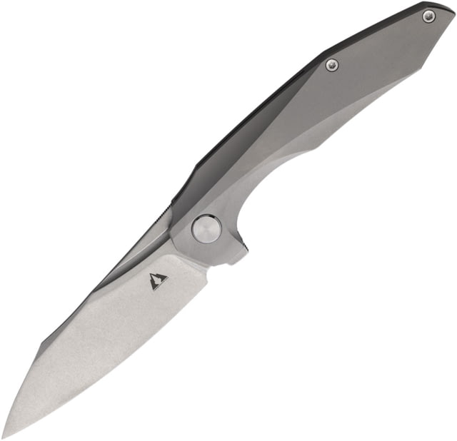 CMB Made Knives Dagon Folding Knife 4.75in Closed 3.5in Stonewash Bohler M390 Stainless Blade Gray Anodized Titanium Handle Nylon Sheath - Cmb Made Knives