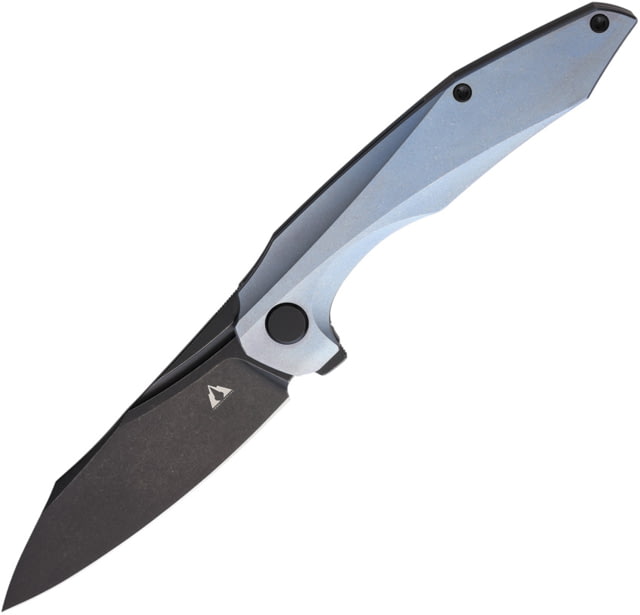 CMB Made Knives Dagon Folding Knife 4.75in Closed 3.5in Black Stonewash Bohler M390 Stainless Blade Blue Anodized Titanium Handle Nylon Sheath - Cmb Made Knives