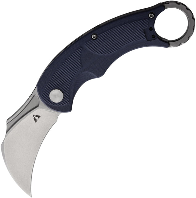 CMB Made Knives Falcon Folding Knife 4.63in Closed 2.75in Stonewash AUS-10A Stainless Karambit Blade Blue G10 Handle Nylon Sheath - Cmb Made Knives
