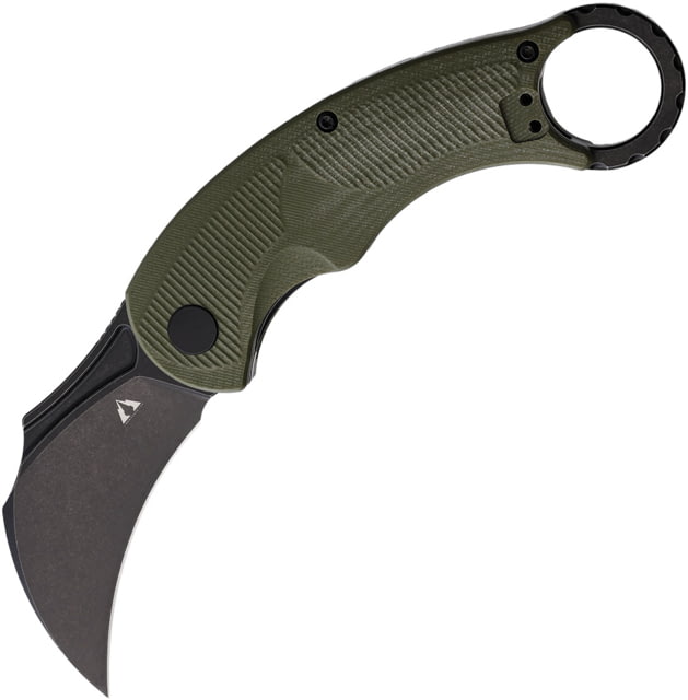 CMB Made Knives Falcon Folding Knife 4.63in Closed 2.75in Black Stonewash AUS-10A Stainless Karambit Blade OD Green G10 Handle Nylon Sheath - Cmb Made Knives