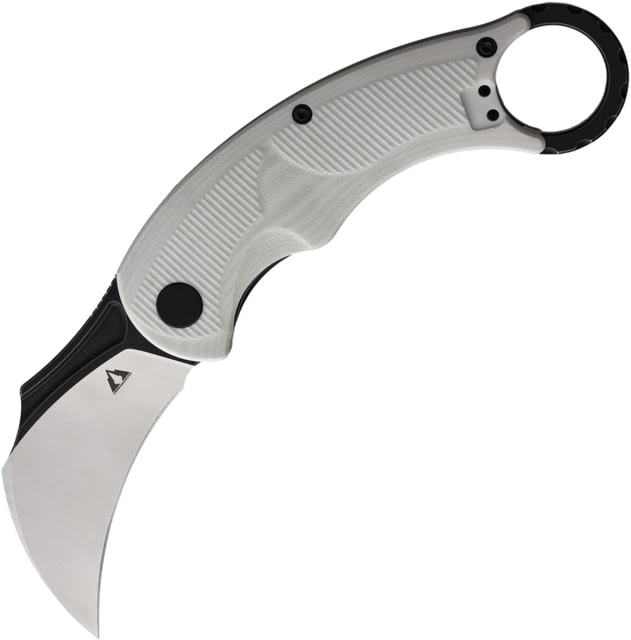 CMB Made Knives Falcon Folding Knife 4.63in Closed 2.75in Black Stonewash AUS-10A Stainless Karambit Blade White G10 Handle Nylon Sheath - Cmb Made Knives
