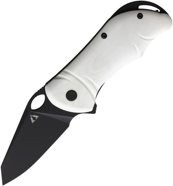 CMB Made Knives Hippo D2 Folding Knife 4.25in Closed 3in Black Stonewash D2 Tool Steel Blade White G10 Handle Synthetic Sheath - Cmb Made Knives
