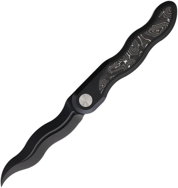CMB Made Knives Kawanonagare Black Folding Knife 4.13in Closed 3.13in Black Stonewash S35VN Stainless Kriss Blade Black Stonewash Titanium Handle - Cmb Made Knives