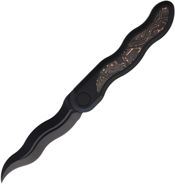 CMB Made Knives Kawanonagare Black Curved Folding Knife 4.13in Closed 3.13in Black Stonewash S35VN Curved Blade Black Stonewash Titanium Handle Nylon - Cmb Made Knives