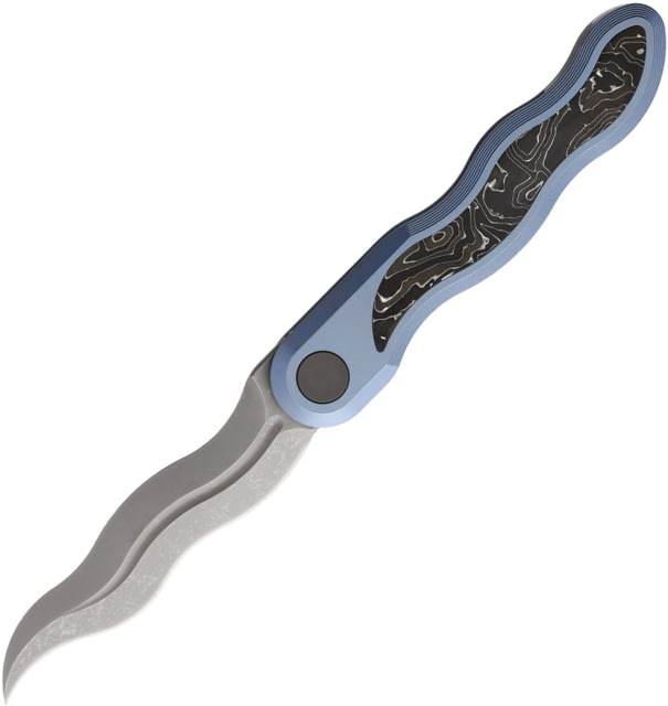 CMB Made Knives Kawanonagare Blue Folding Knife 4.13in Closed 3.13in Sand Blast S35VN Stainless Kriss Blade Blue Stonewash Titanium Handle Nylon Case - Cmb Made Knives
