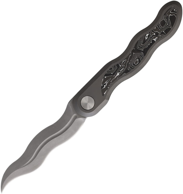 CMB Made Knives Kawanonagare Gray Folding Knife 4.13in Closed 3.13in Sand Blast S35VN Stainless Kriss Blade Gray Tumbled Titanium Handle Nylon Case - Cmb Made Knives