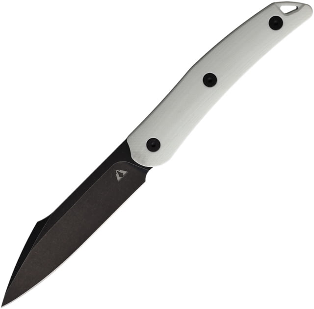 CMB Made Knives Kisame Fixed Blade Knife 7.5in Overall 3.5in Stonewash 14C28N Sandvik Blade White G10 Handle Leather Sheath - Cmb Made Knives