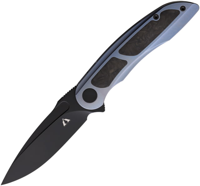 CMB Made Knives Knight Folding Knife 4.75in Closed 3.75in Black Bohler M390 Stainless Blade Blue Titanium Handle Nylon Sheath - Cmb Made Knives