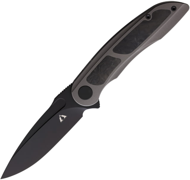 CMB Made Knives Knight Folding Knife 4.75in Closed 3.75in Black Bohler M390 Stainless Blade Gray Titanium Handle Nylon Sheath - Cmb Made Knives