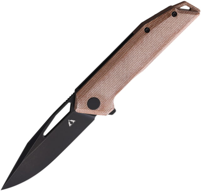 CMB Made Knives Lurker Folding Knife 5in Closed 3.5in Black Stonewash D2 Tool Steel Blade Brown Canvas Micarta Handle Nylon Sheath - Cmb Made Knives