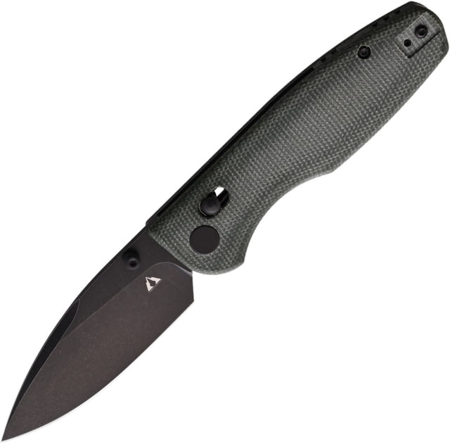 CMB Made Knives Predator Axis Lock Folding Knife 4.5in Closed 3.5in Black Stonewash 14C28N Sandvik Stainless Blade Green Micarta Handle Nylon Sheath - Cmb Made Knives