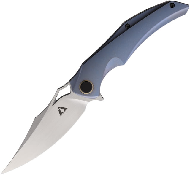 CMB Made Knives Prowler Folding Knife 4.75in Closed Bohler M390 3.75in Satin Blade Blue Titanium Handle Nylon Sheath - Cmb Made Knives