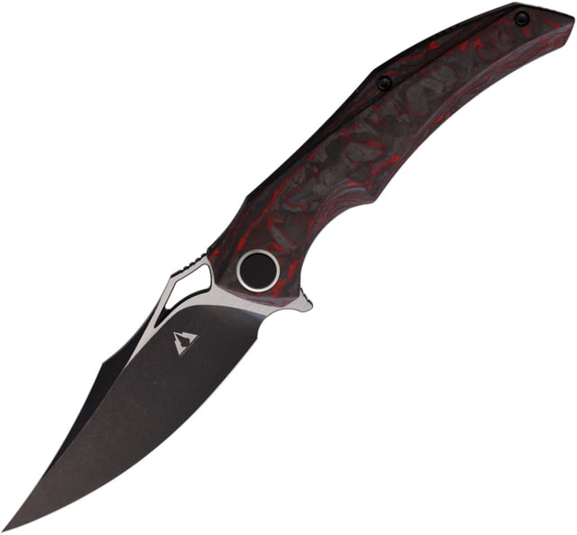 CMB Made Knives Prowler Folding Knife 4.75in Closed Bohler M390 3.75in Black Stonewash/Satin Blade Black/Red Carbon Fiber Handle Nylon Sheath - Cmb Made Knives