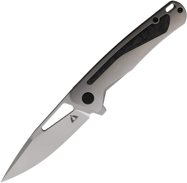 CMB Made Knives Spear Folding Knife 4.75in Closed 3.75in Stonewash CPM S35VN Stainless Blade Gray Titanium Handle Synthetic Sheath - Cmb Made Knives