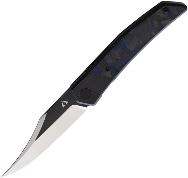 CMB Made Knives Zetsu Satin/SW Folding Knife 4.5in Closed 3.5in Black Stonewash/Satin Bohler M390 Stainless Curved Blade Carbon Fiber Handle Nylon - Cmb Made Knives