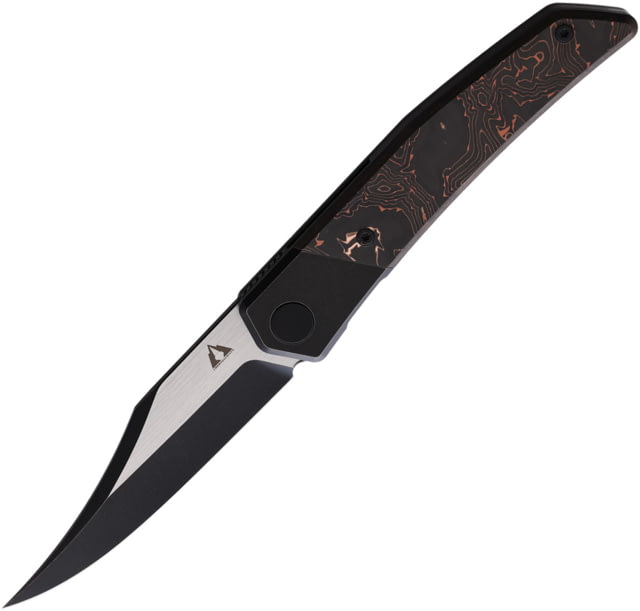 CMB Made Knives Zetsu Folding Knife w/ Copper Swirl 4.5in Closed 3.5in Black Stonewash/Satin Bohler M390 Stainless Curved Blade Carbon Fiber Handle w/ - Cmb Made Knives