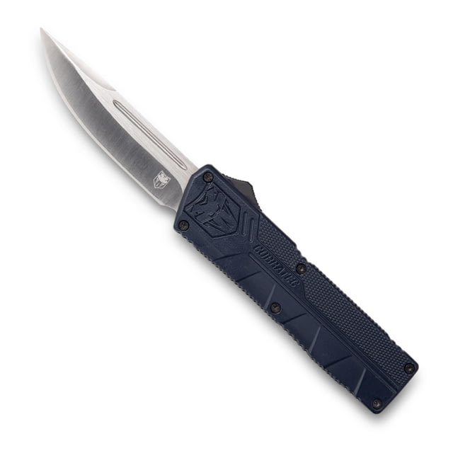 CobraTec Knives Lightweight OTF Automatic Folding Knife 3.25 in D2 Steel Drop Point Blade Non-Serrated Aluminum NYPD Blue Handle