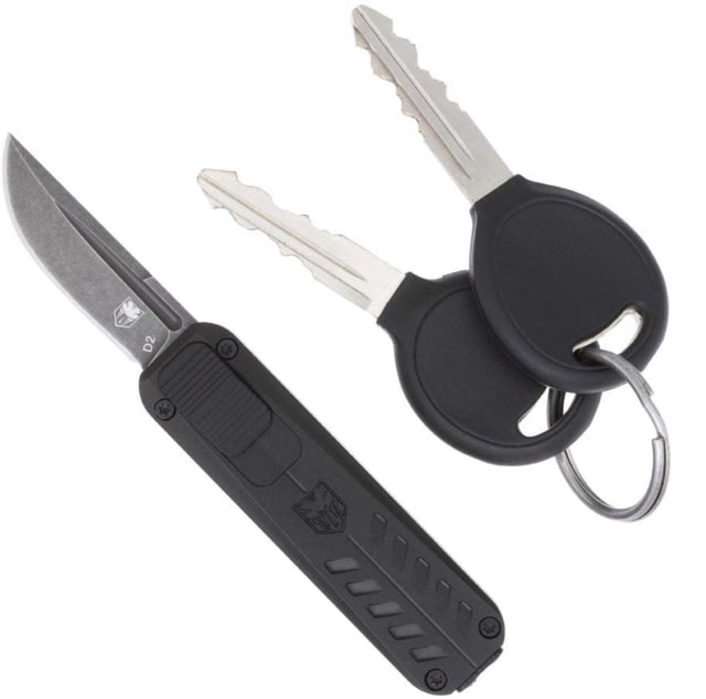 Cobratec Knives CobraTec Knives 928SB California OTF Automatic Folding Knife 1.75in D2 Steel Blade Drop Point Plain Blade Black Anodized Aluminum Handle - $79.99 at Optics Planet