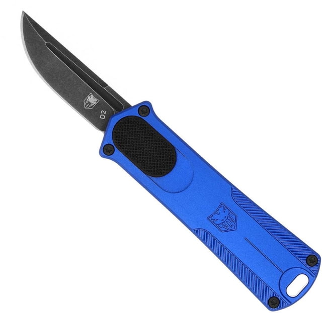 CobraTec Knives California 952 OTF Automatic Folding Knife 1.75in Stonewashed D2 Steel Non-Serrated Drop Blade Blue Handle - Cobratec Knives
