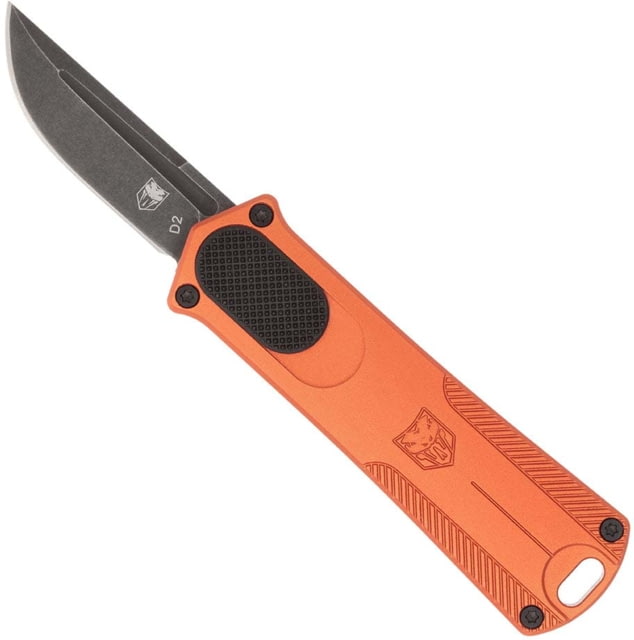 CobraTec Knives California 952 OTF Automatic Folding Knife 1.75in Stonewashed D2 Steel Non-Serrated Drop Point Aluminum Orange Handle - Cobratec Knives