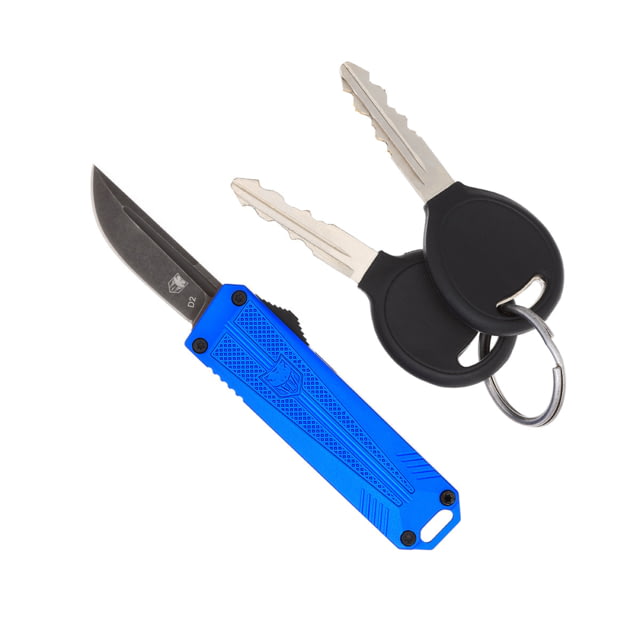 CobraTec Knives 929TB California OTF Automatic Folding Knife 1.75in Stonewashed D2 Steel Non-Serrated Drop Blade Blue Handle - Cobratec Knives