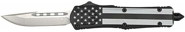 Cobratec Knives CobraTec Knives Small FS-3 OTF Blackout American Flag Automatic Folding Knife 2.75in D2 Steel Drop Point Black/White Aluminum Handle - $149.99 at Optics Planet