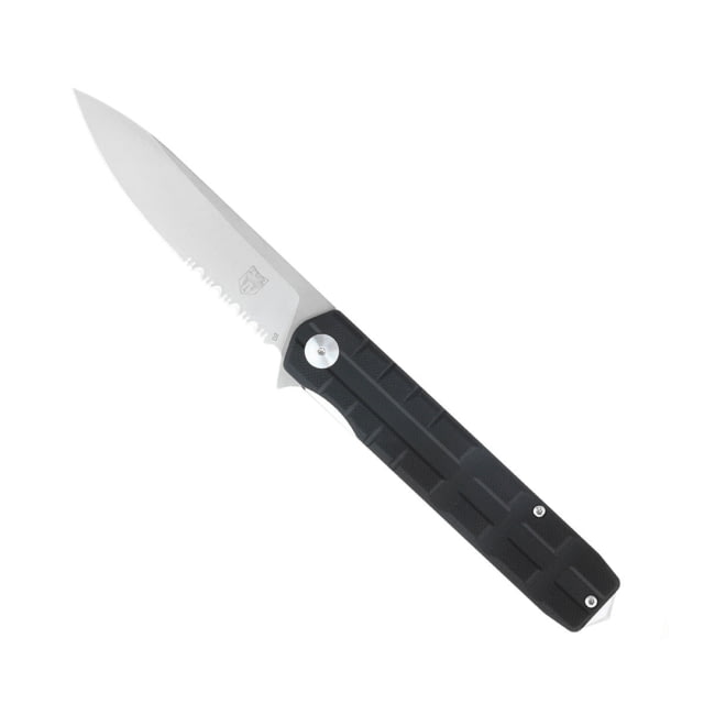 CobraTec Knives Large Kuzio Automatic Folding Knife 3.75in D2 Lightly Stonewashed Drop Serrated Blade Black Handle - Cobratec Knives