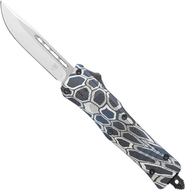 CobraTec Knives CTK-1 Medium OTF Automatic Folding Knife 3in D2 Steel Drop Not Serrated Cerakote Blue Cobra Skin - Cobratec Knives