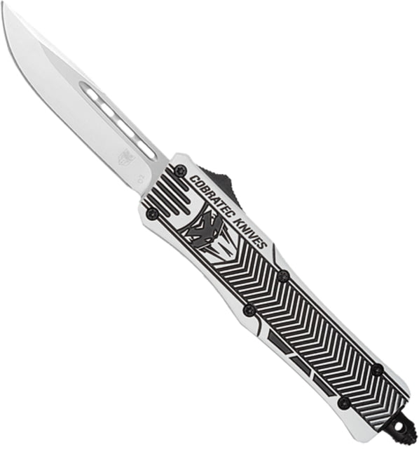 CobraTec Knives CTK-1 Medium OTF Automatic Folding Knife 3in D2 Steel Drop Not Serrated Arctic White w/ Graphite Black - Cobratec Knives