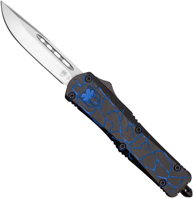 Cobratec Knives CobraTec Knives Medium FS-3 Fractured Automatic Folding Knife 3in D2 Drop Point Aluminum Black/Blue Handle - $159.99 at Optics Planet